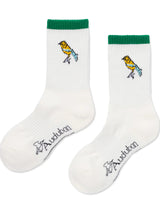 White Parks Project Audubon Trail Sock with green cuff and small bird emblem