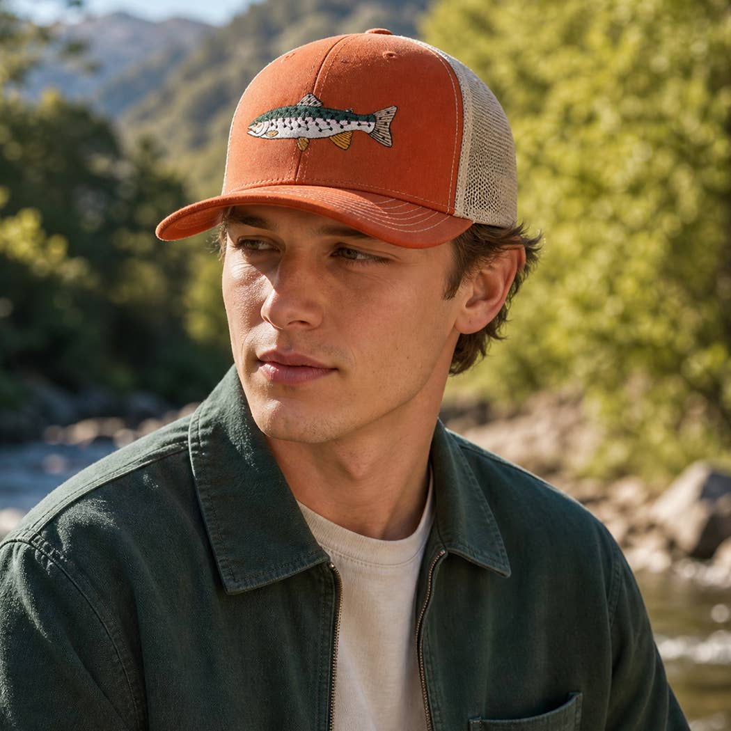 Rainbow Trout Embroidered Trucker Hat