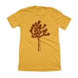 Yellow Joshua Tree tee with a large brown desert tree graphic on the chest