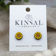 Wooden Sunflower Earrings