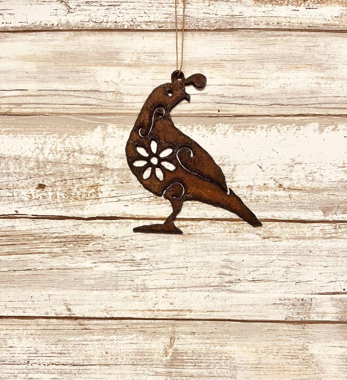 Floral Quail Rustic Metal Ornament
