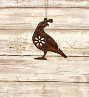Quail Floral Cutout Rustic Metal Ornament