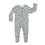 Grey Stay Sharp cactus bamboo long sleeve onesie with white cactus print laid flat