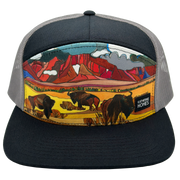 Bison & Prairielands | Black & Grey | 7 Panel Hat