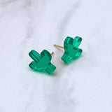 Translucent emerald green cactus stud earrings with gold posts