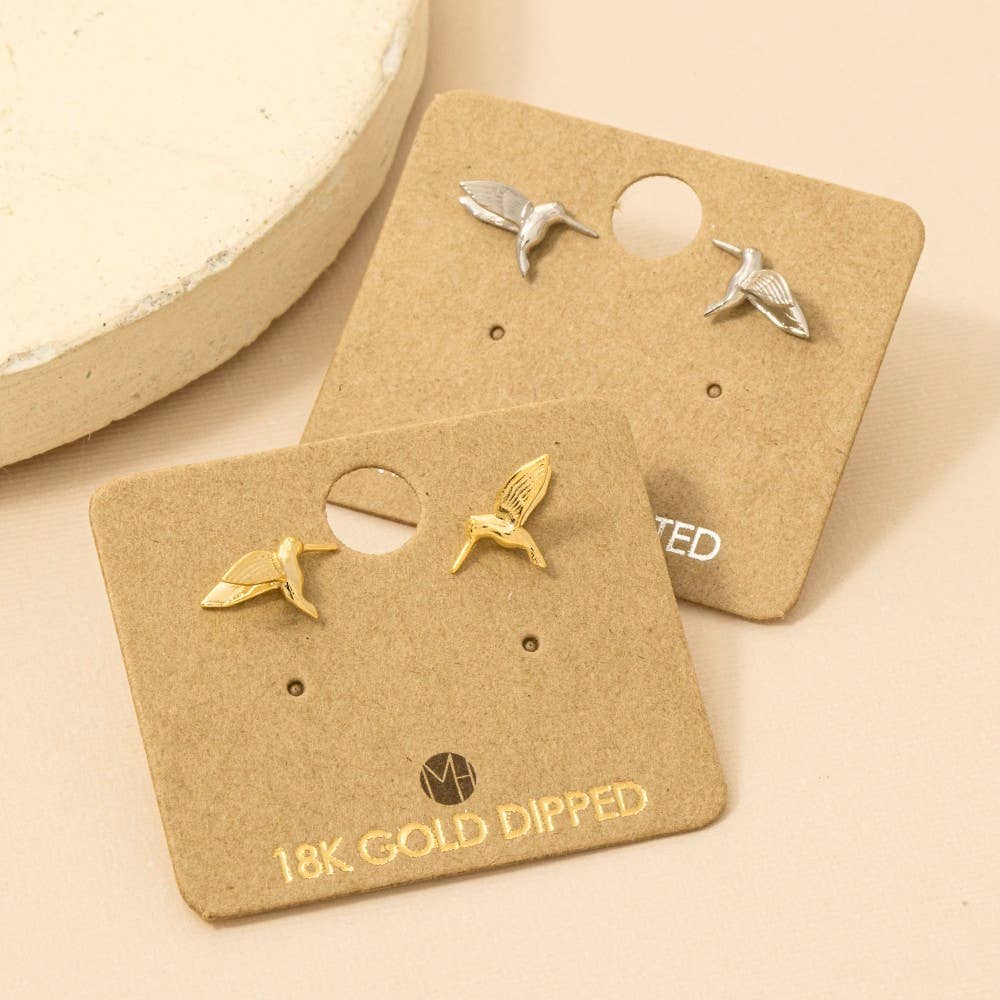 Gold Dipped Humming Bird Stud Earrings