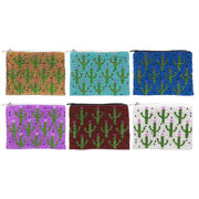 Beaded Cactus Pattern Seed Bead Coin Purse Pouch