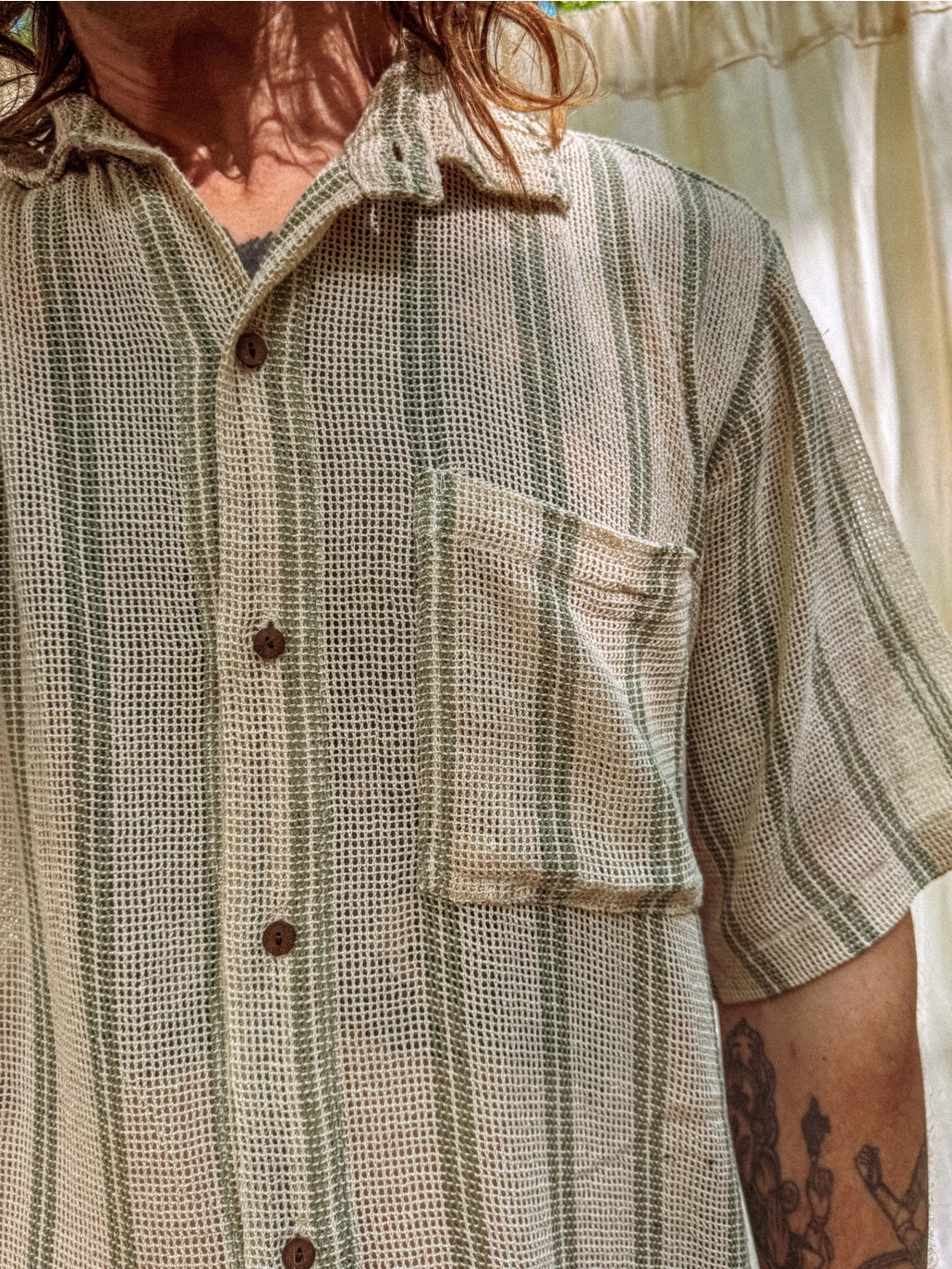 Boho Mesh Button Up Tee