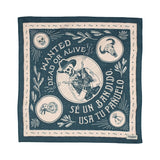 Dead or Alive bandana in dark blue with skeleton gunslinger motif and decorative border