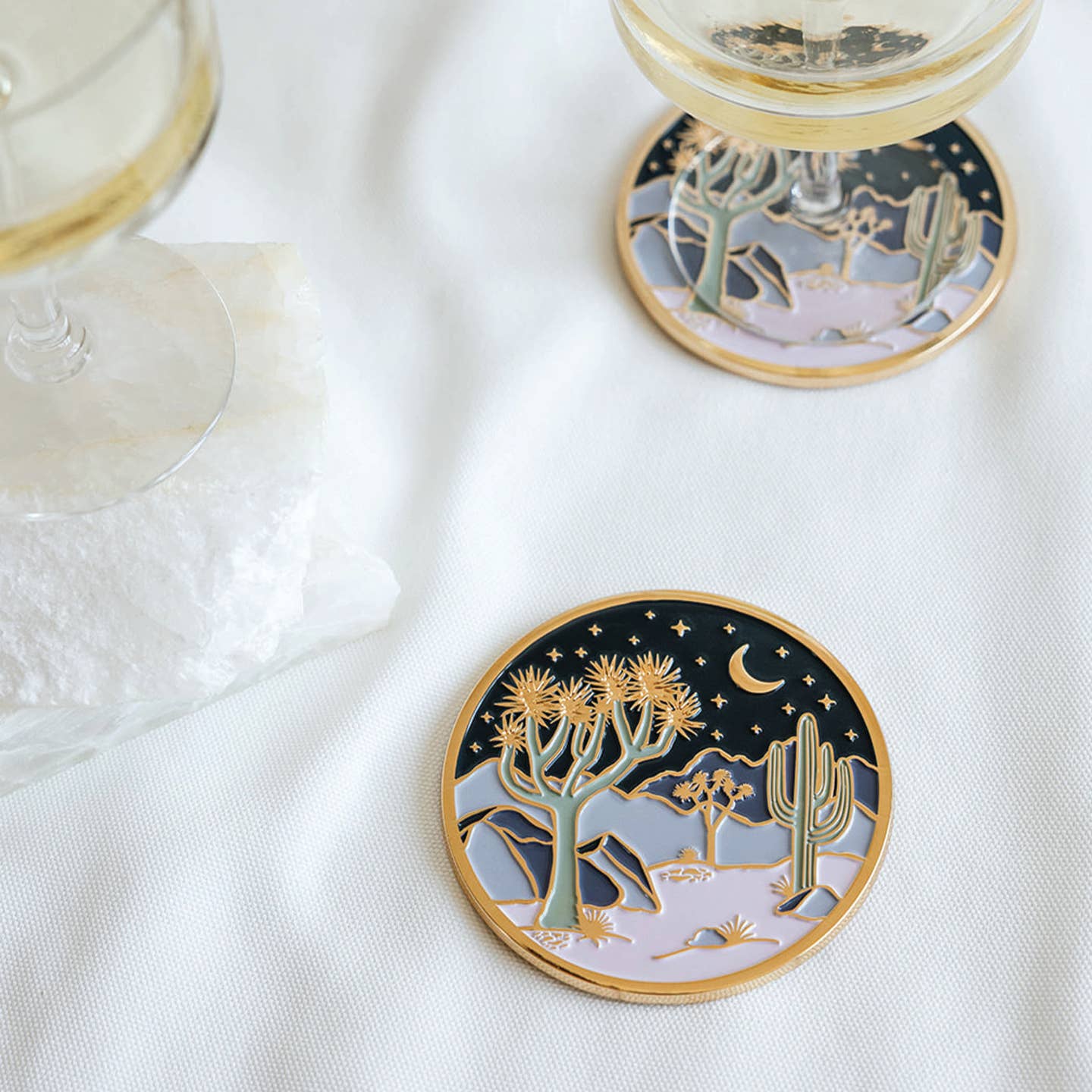 Cool Nighttime Desert Gold and Enamel Drink Coasters