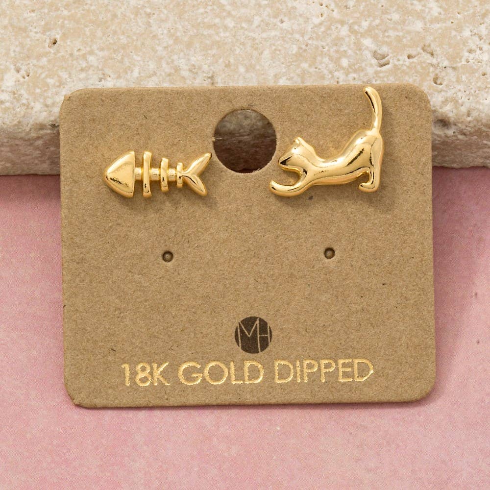Cat And Fish Stud Earrings