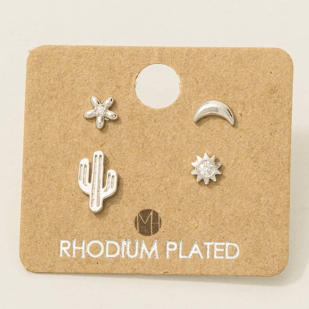 Gold Dipped Mini Cactus Flower Stud Earrings Set