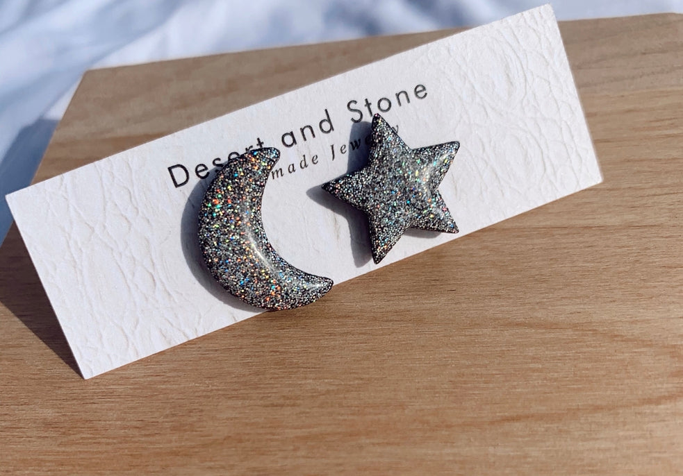 Moon & Star Stud Charm Earrings