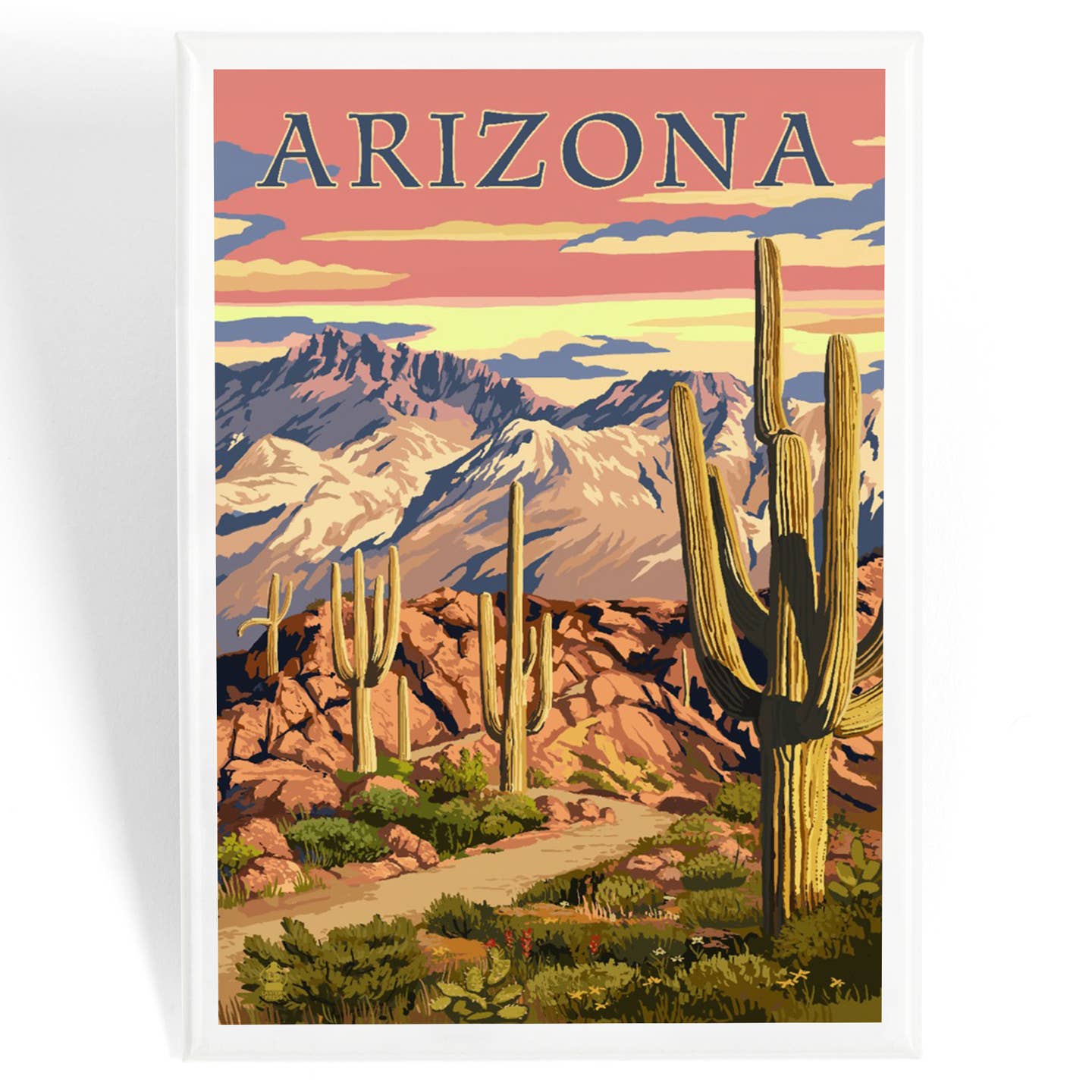 Arizona Desert Cactus Trail Scene at Sunset Ceramic Magnet