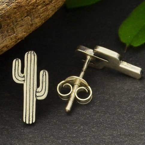 Sterling Silver Cactus Post Earrings - Recycled Sterling Silver