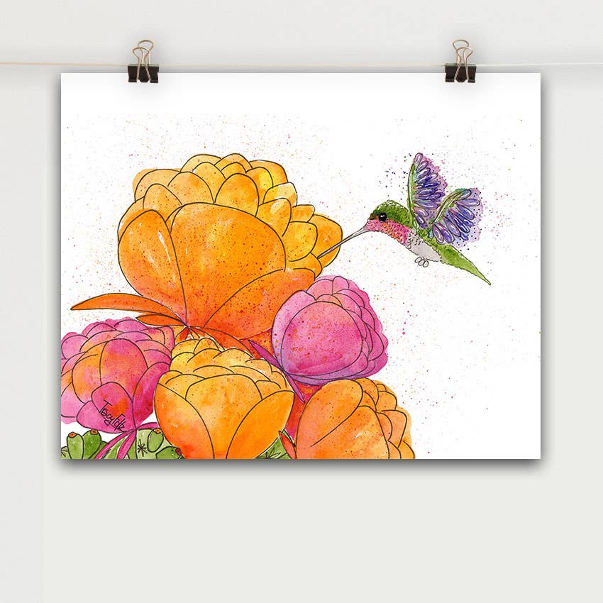 Hummingbird Cactus Blossom Art Print