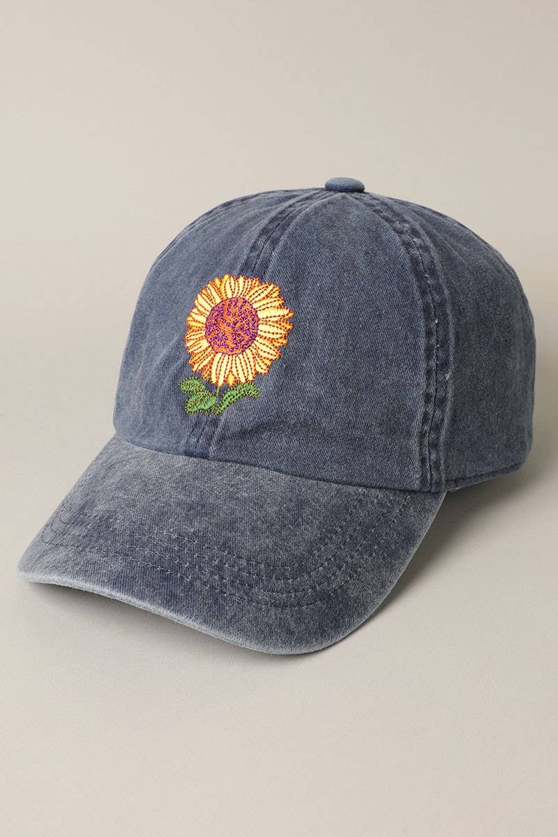 Sunflower Embroidery Baseball Cap Hat