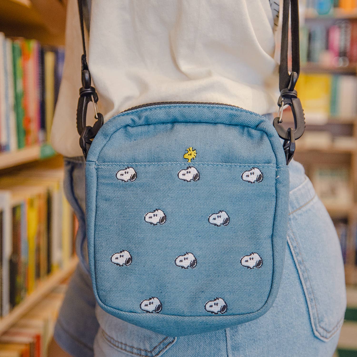 3P4 x Peanuts® - Snoopy Embroidered Crossbody Bag - Denim