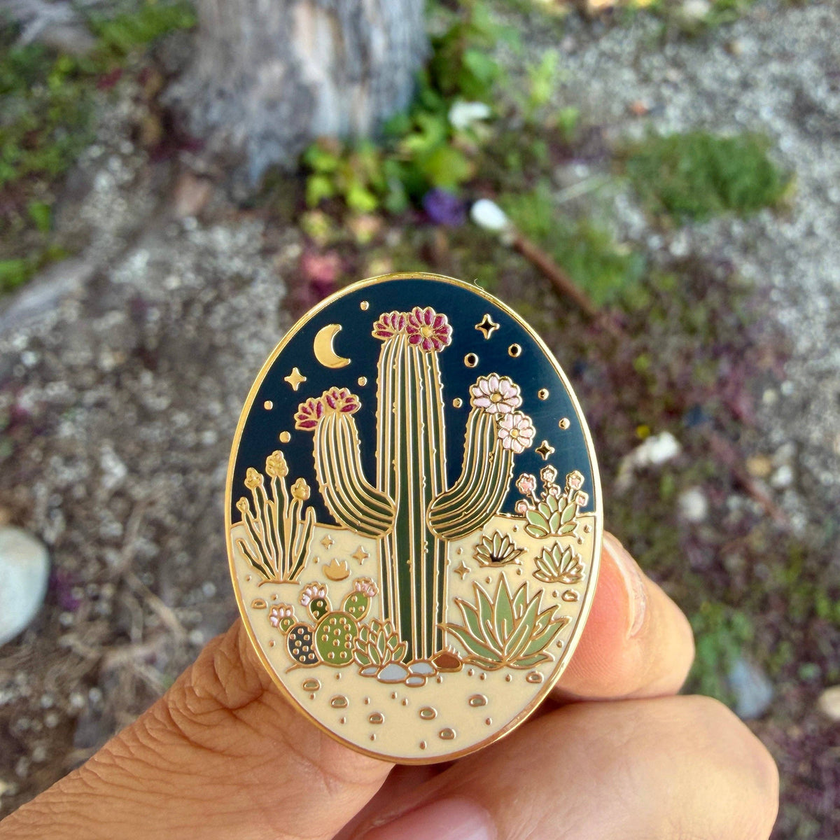 Desert Cactus Enamel Pin – Night Desert Botanical Lapel Pin
