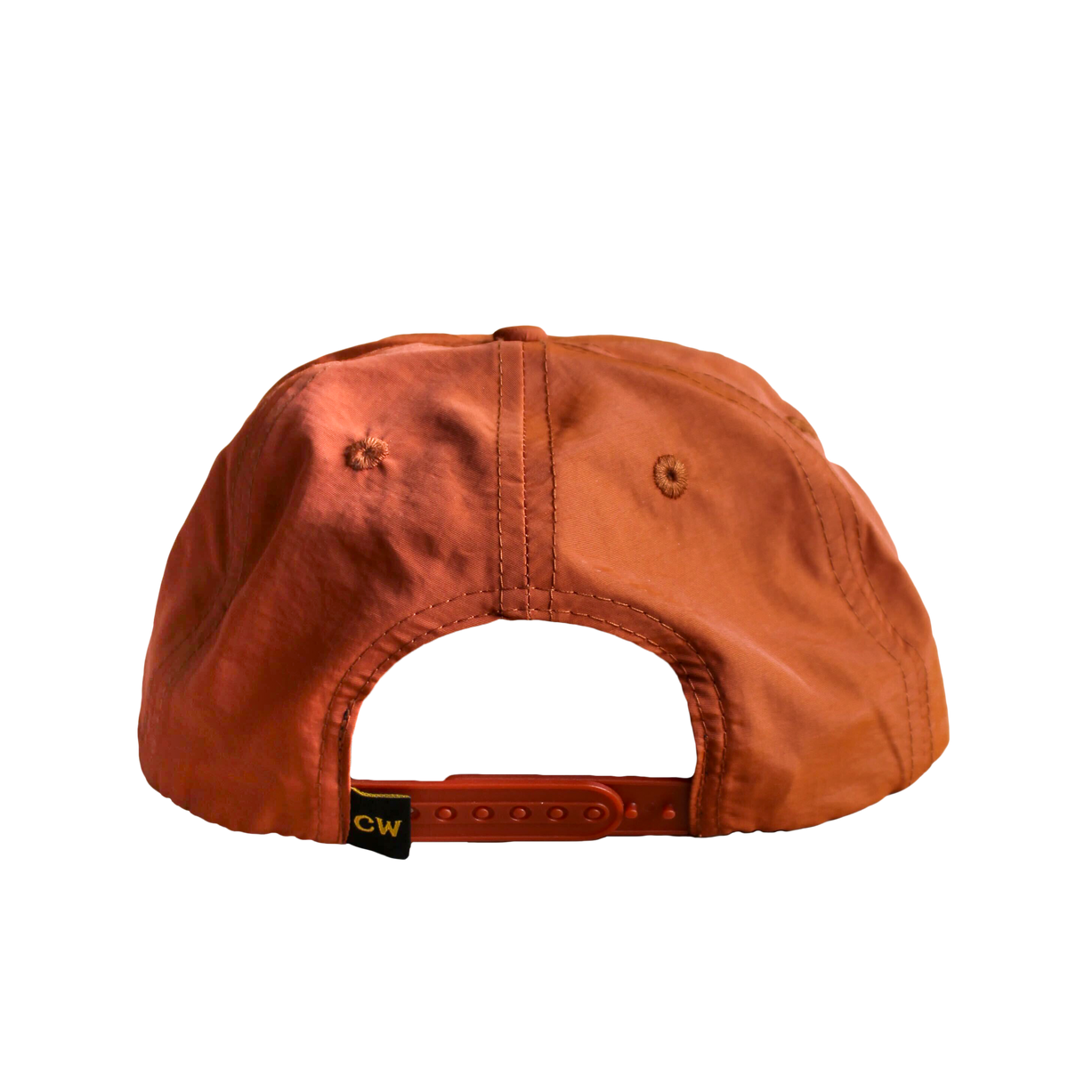 Close up of The Coyote Hat back showing orange fabric and adjustable strap