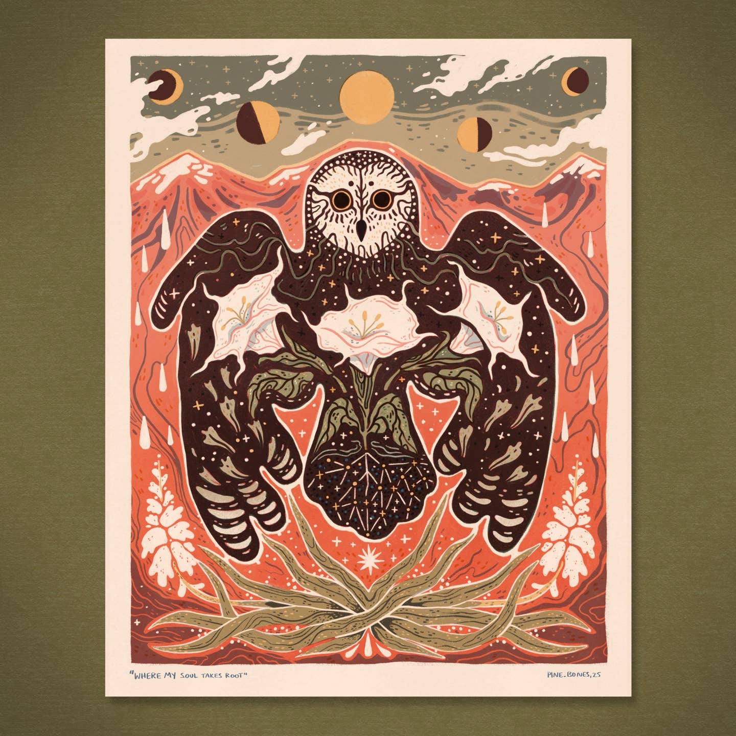 Moonflower Owl - 8x10 Nature Wilderness Art Print
