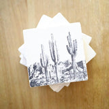 Vintage Saguaro Sketch Marble Coaster with a desert cactus illustration