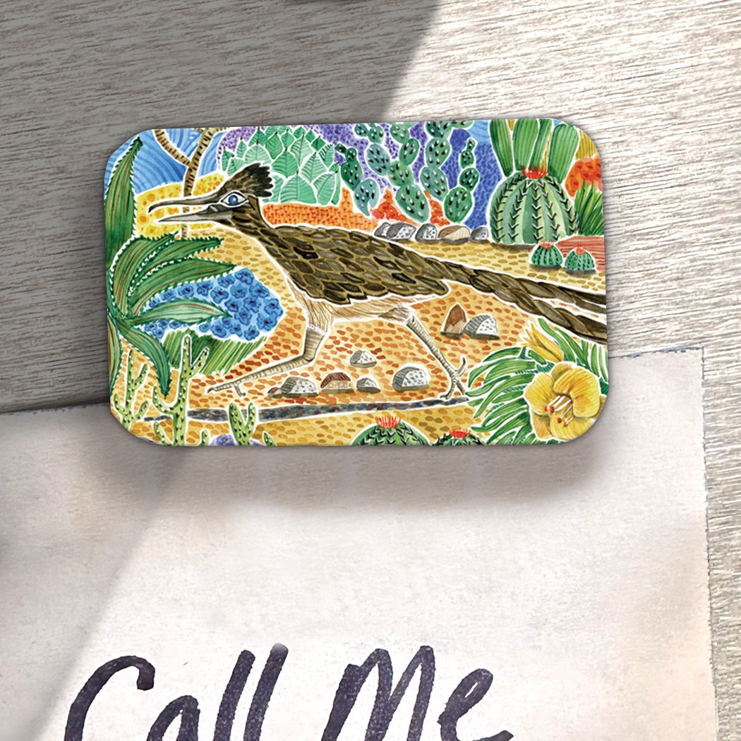 Roadrunner Desert Scene Wood Magnet