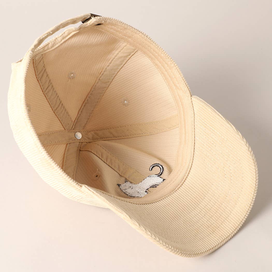 Tuxedo Cat Embroidery Corduroy Baseball Cap