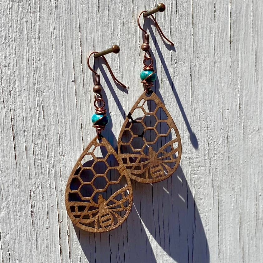 Sonoran Bee & Honeycomb Earrings - Blue Jasper