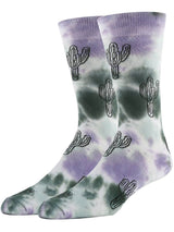 Saguaro Trails Men's Socks in purple tie-dye with cactus illustrations.