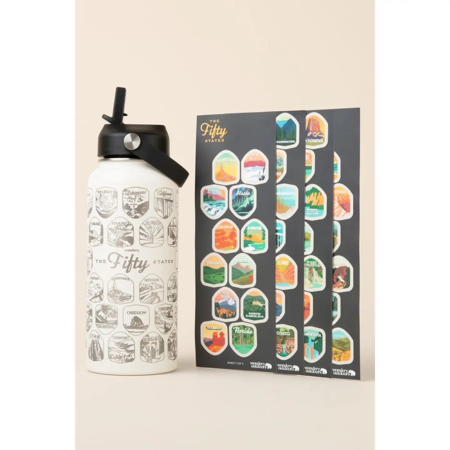 Fifty States Bucket List Water Bottle + Stickers