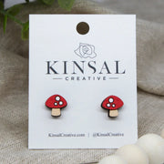 Wooden Mushroom Earrings
