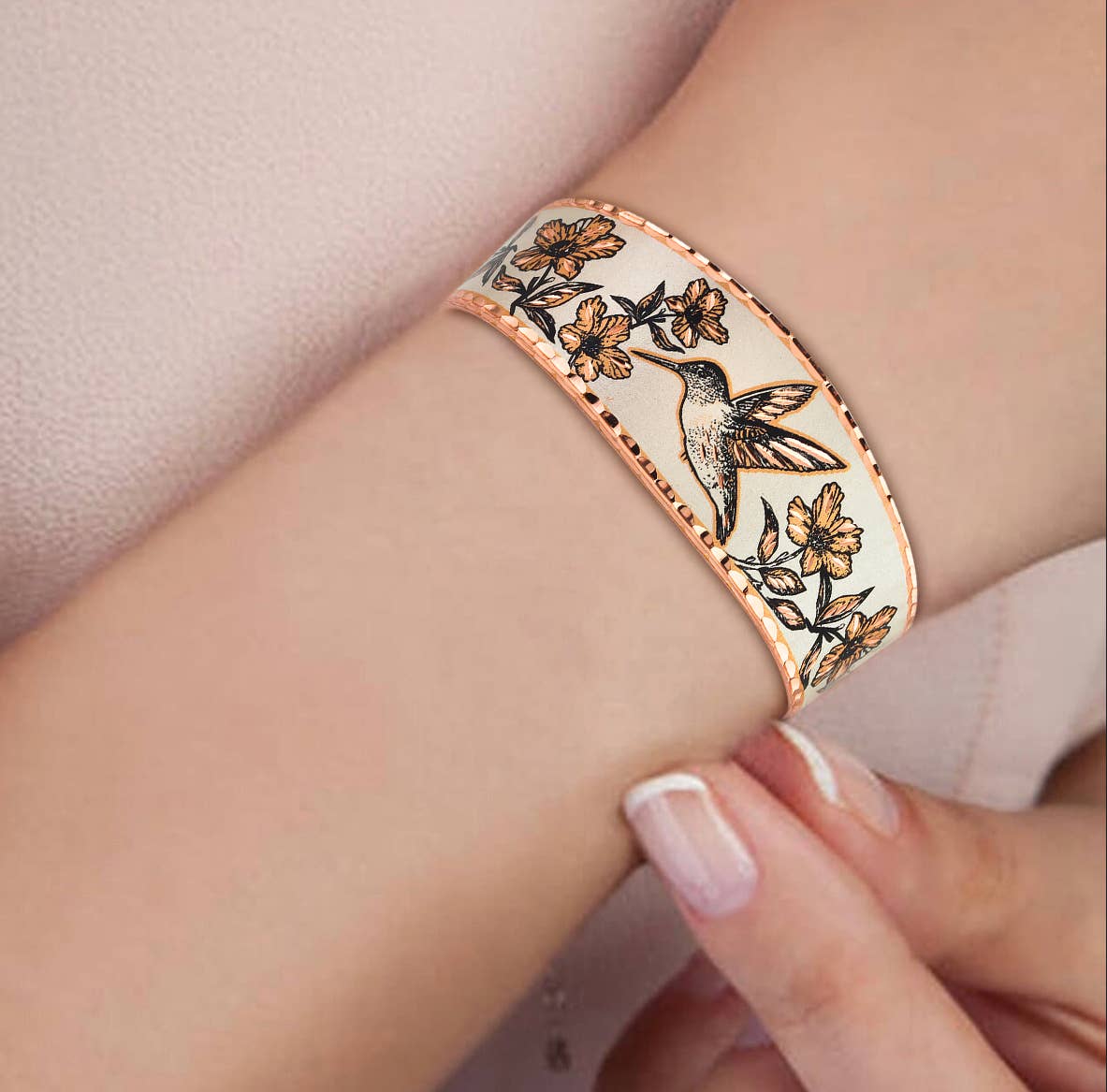 Hummingbird in the Garden Copper Cuff Bracelet