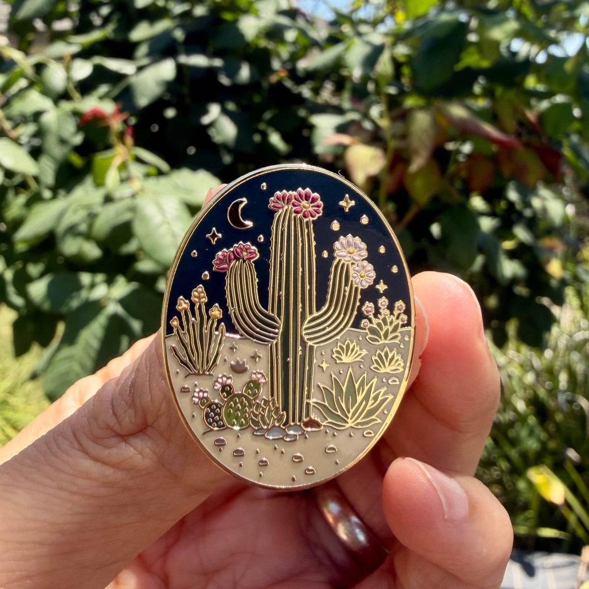 Desert Cactus Enamel Pin – Night Desert Botanical Lapel Pin