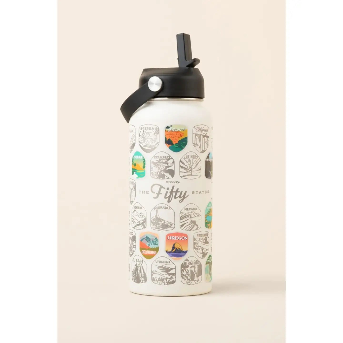 Fifty States Bucket List Water Bottle + Stickers