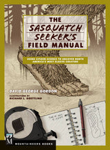 Cover of The Sasquatch Seeker's Field Manual showing a large Sasquatch footprint over a forest illustration and notebook.