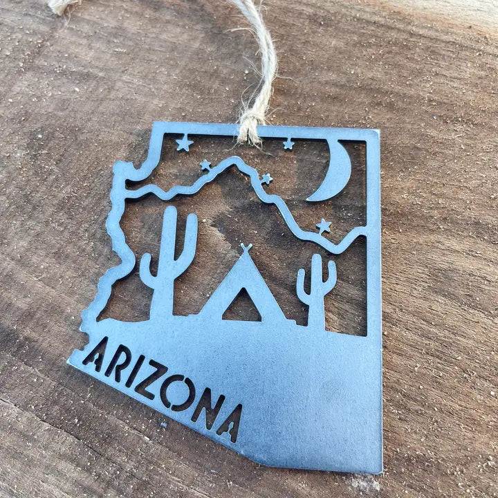 Arizona State Tent Camping Ornament - Raw Steel