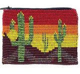 Beaded Desert Cactus Sunset Seed Bead Coin Purse Pouch