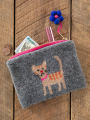 Intarsia Sweater Knit Pouch - Charcoal Cats