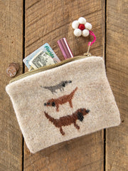 Intarsia Sweater Knit Pouch - Tan Dogs