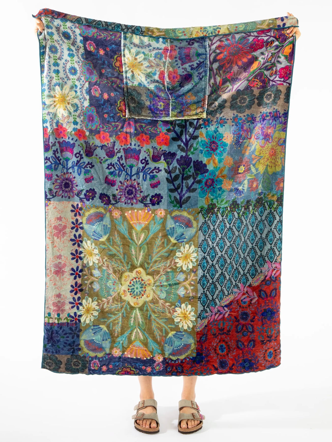 Cozy Travel Blanket- Blue Mandala Patchwork