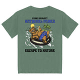 Escape to Nature Bear Float Pocket Tee Final Sale in green with a bear floating in an inner tube graphic on the chest pocket.