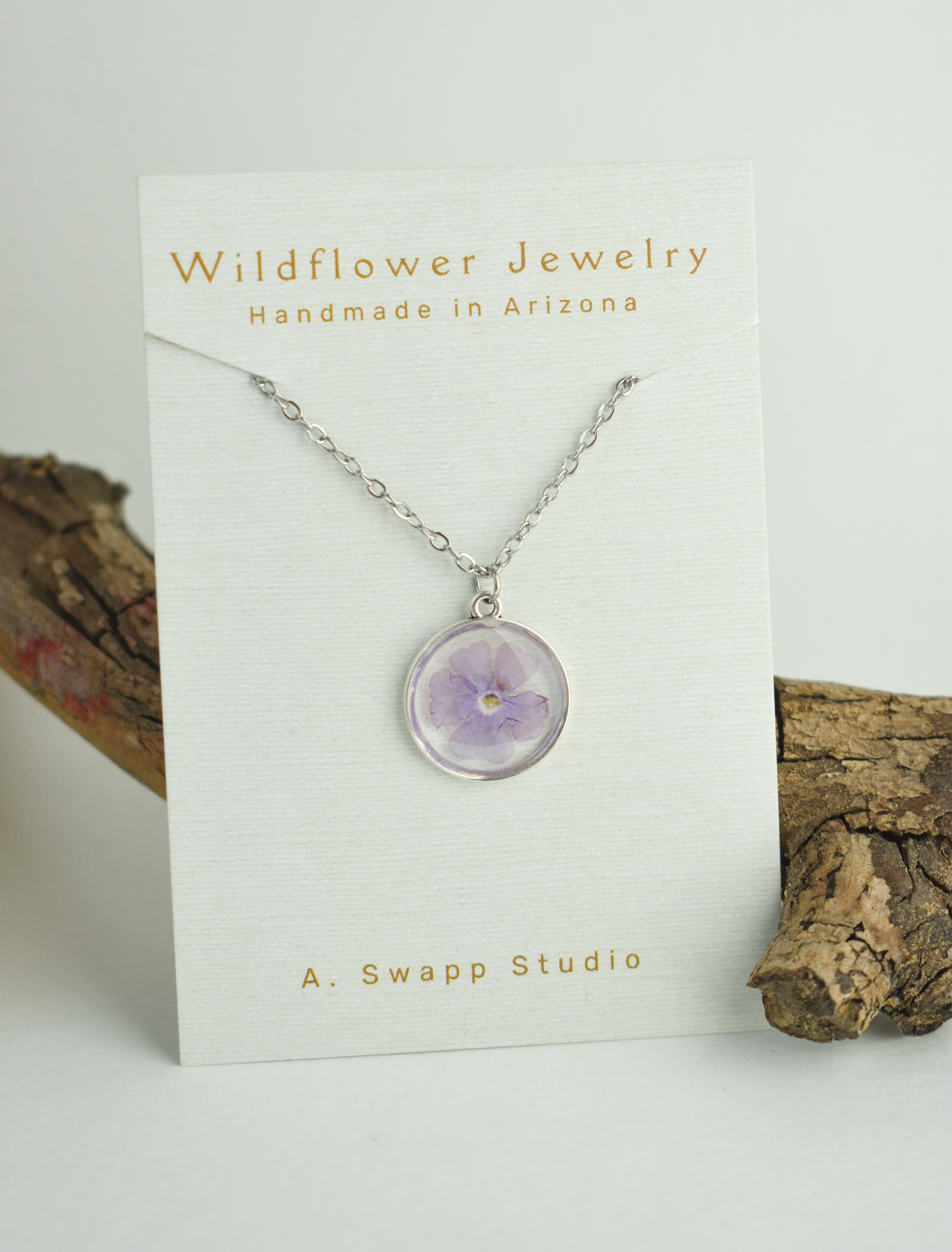 Real Pressed Flower Handmade Necklaces, Medium Circle Pendant