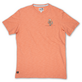 Coral orange Slub Pima pocket tee with cactus embroidery on chest pocket