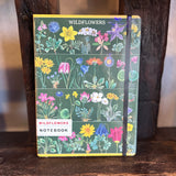 Front cover of Wildflowers Vintage Notebook Large with a dark green floral print and yellow edging