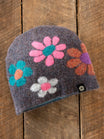 Intarsia Knit Beanie - Charcoal Flowers