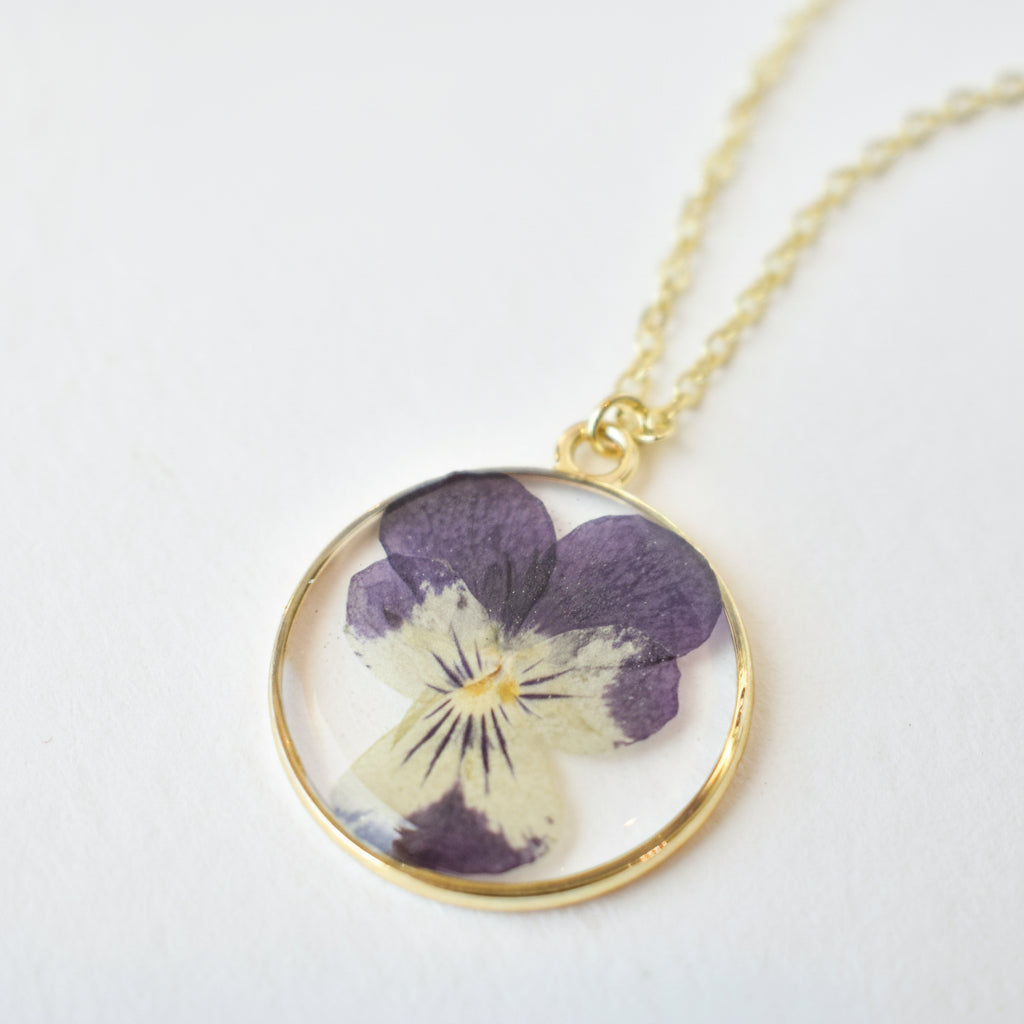 Handmade Violet Pressed Flower Necklace