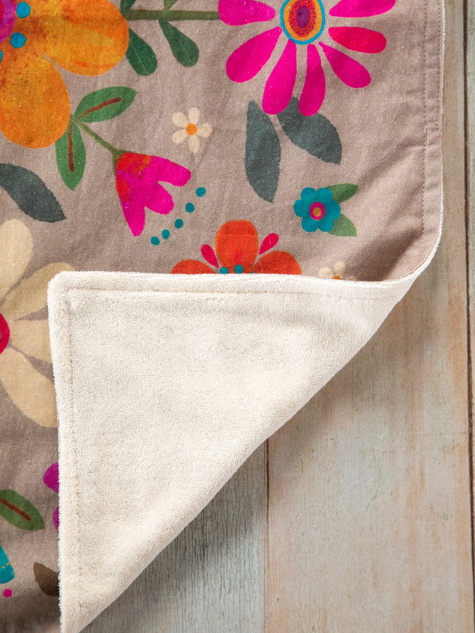 Cotton Dish Towel- Taupe Folk Flower