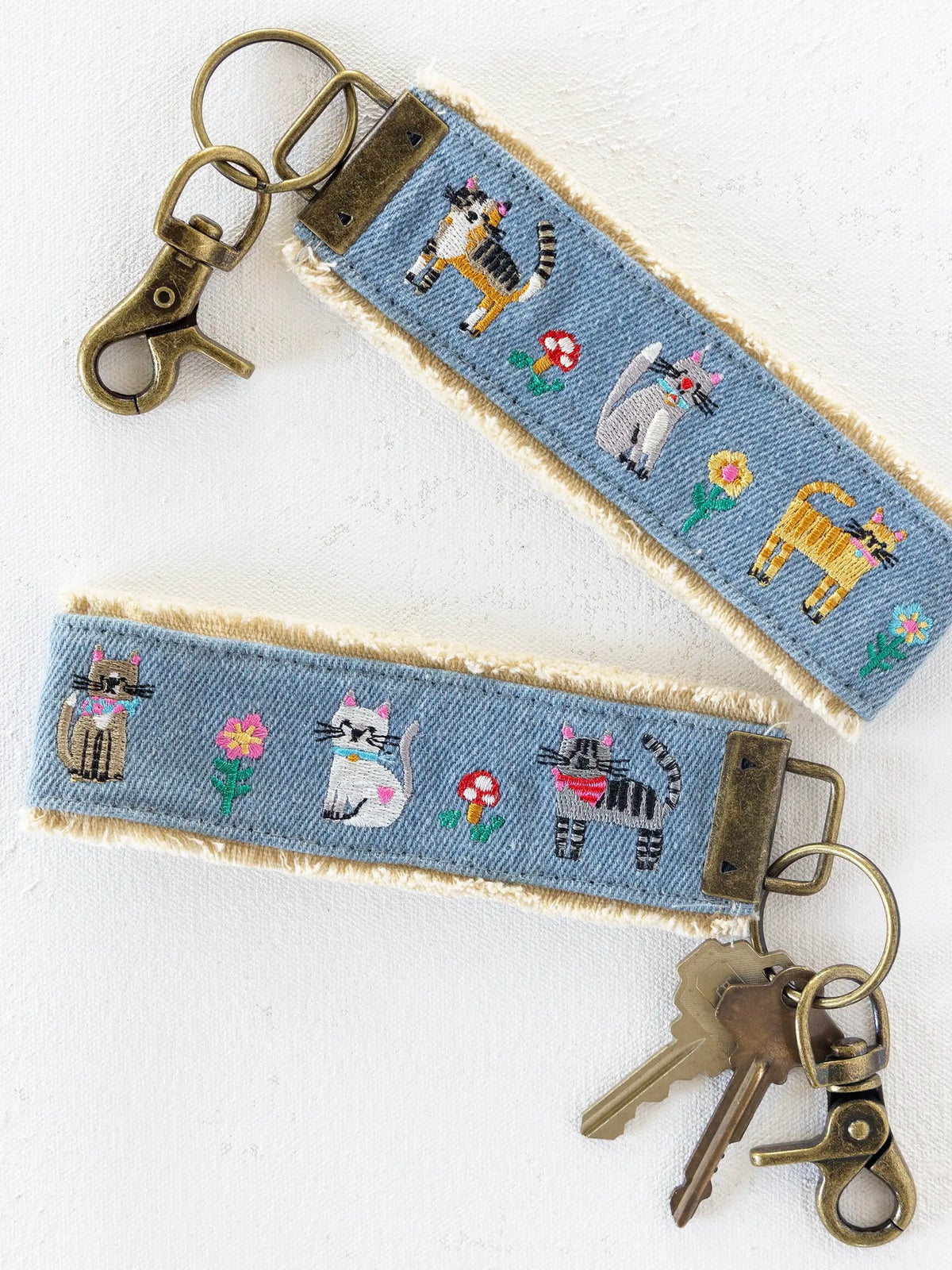 Embroidered Cat Wrist Keychain