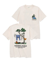 Cream Park Lovers T shirt with National Parks graphic featuring a tree and clothesline on the back and a small design on the chest
